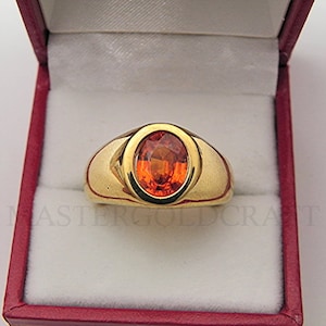 AAAA Orange Sapphire   9x7mm  2.17 Carats   in  Heavy 18K Yellow gold MAN&#39;S ring 18-20 grams. w/ Certificate 2508
