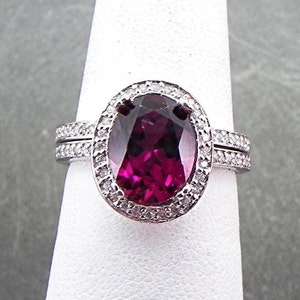 AAAAA Raspberry Grape Rhodolite Garnet 2.97 Carat 10x8mm in 14K White gold diamond bridal set.50ct 0967 B108 image 1