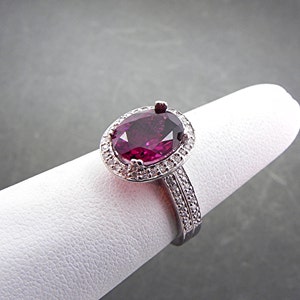 AAAAA Raspberry Grape Rhodolite Garnet 2.97 Carat 10x8mm in 14K White gold diamond bridal set.50ct 0967 B108 image 2