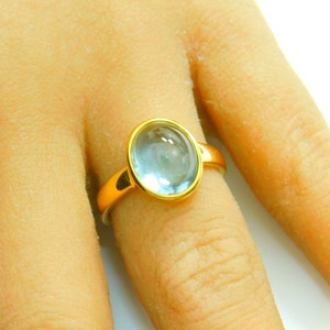 AAAA  Blue Cats Eye Aquamarine  22K Gold 11x9mm  3.98 carats Solid gold ring 5 grams  4337 - D