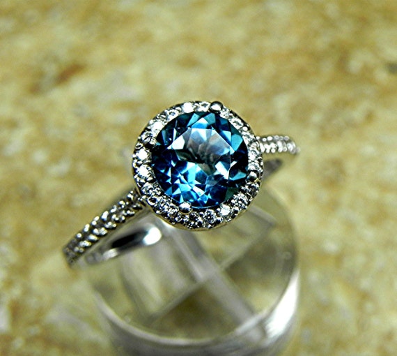 Blue topaz halo ring cheap