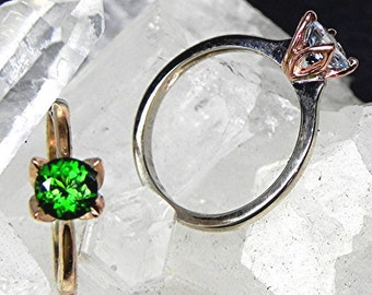 AAAA Chrome Green Tourmaline Round Natural Untreated   5.5mm  .81 Carats   Solitaire Ring in 14K Yellow gold. MMM