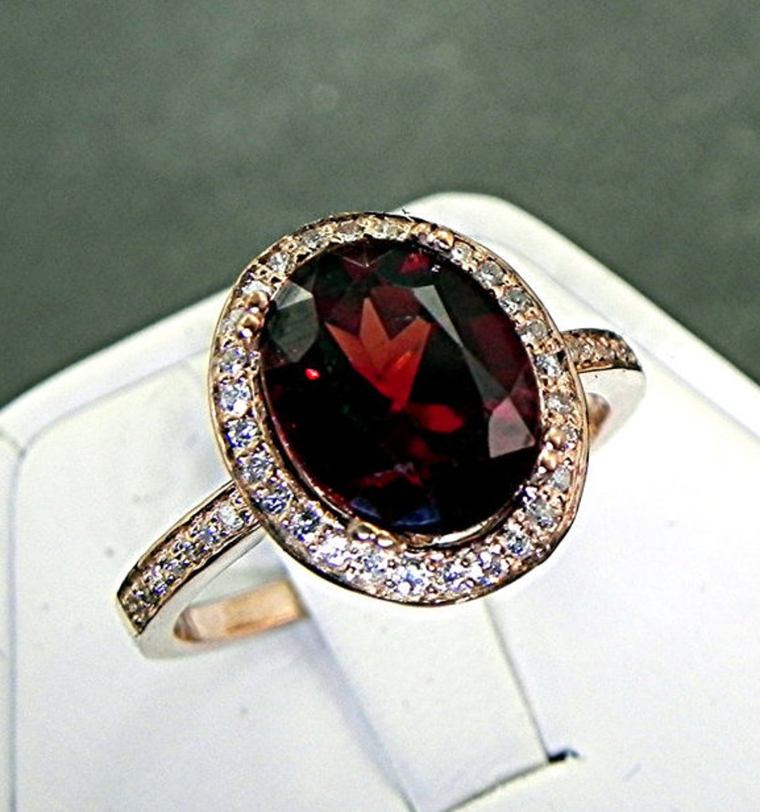 AAA Pyrope Red Garnet 10x8mm 3.07 Carats in a 14K Rose Gold Ring With ...