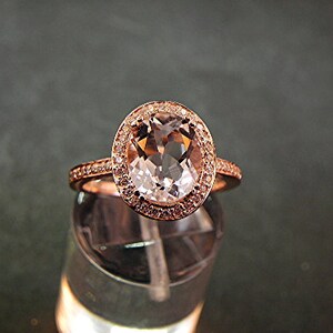 AAA White Topaz 10x8mm 3.33 Carats in a 14K ROSE gold ring with diamonds .32ct Ring Flawless Natural Untreated DDD image 2