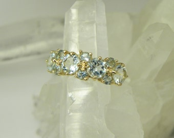 AAA Blue Aquamarine Anniversary Band 14K yellow gold ring MMM DDD