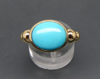 Bague en or jaune 14 carats de la Belle au bois dormant AAAA turquoise 12 x 10 mm. MMMM 4001