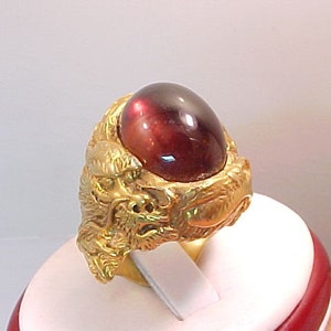 22K Gold Dragon Ring LIMITED EDITION Hand Carved Sculpted w/  Garnet Gemstone  Total of 45-49 grams w/ Certificate 037 MMM - D
