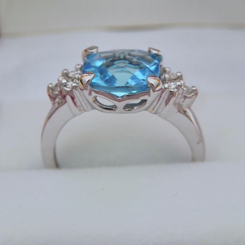 AAAA Swiss Blue Topaz 14K White Gold Diamond Ring 9x9mm 3.65 - Etsy