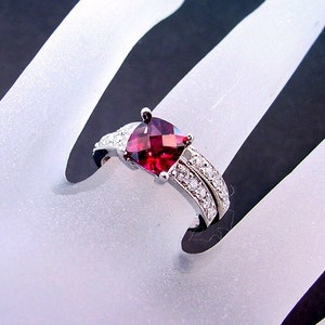 AAAA Rhodolite Garnet   8x8mm  2.25 Carats   Diamond 14K white gold Bridal set (.60CT) 754 DDD