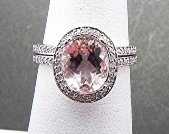 AAAA Morganite  10x8mm  2.56 Carats   in 14K White gold diamond halo bridal set(.50ct) 1127 B108 DDD