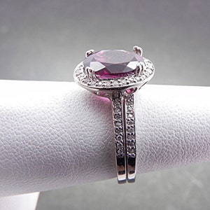 AAAAA Raspberry Grape Rhodolite Garnet 2.97 Carat 10x8mm in 14K White gold diamond bridal set.50ct 0967 B108 image 3