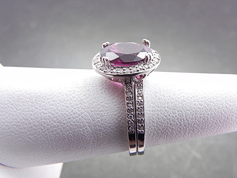 AAAAA Raspberry Grape Rhodolite Garnet 2.97 Carat 10x8mm in 14K White gold diamond bridal set.50ct 0967 B108 image 3