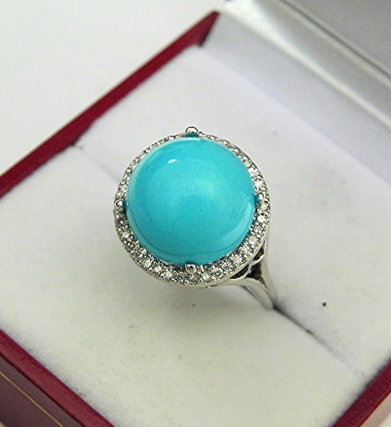 AAAA Sleeping Beauty Turquoise 12mm 5.29 Carats in 14K White Gold