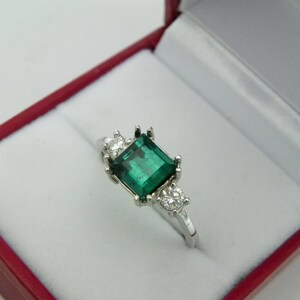 AAA Indicolite Tourmaline Step cut 7x7mm 1.89 Carats 14K white gold Diamond 3 stone ring .32ct 0784 image 8