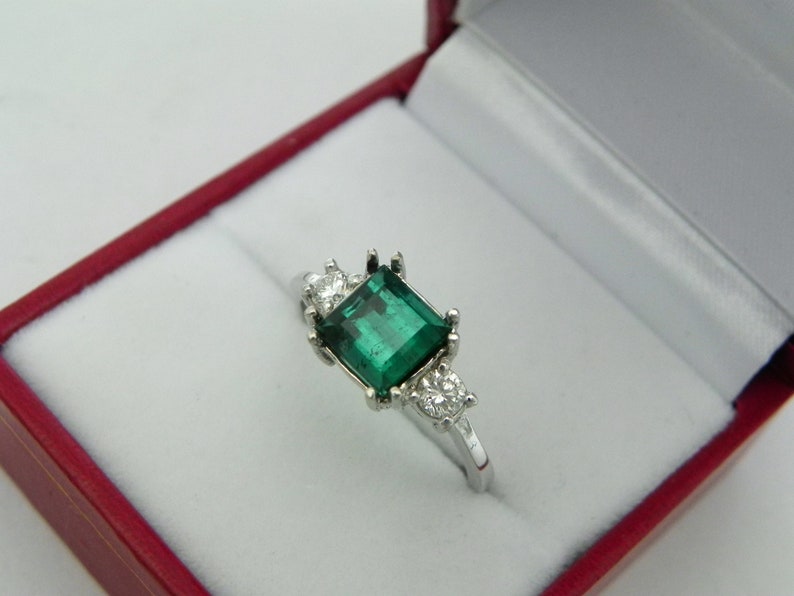 AAA Indicolite Tourmaline Step cut 7x7mm 1.89 Carats 14K white gold Diamond 3 stone ring .32ct 0784 image 8