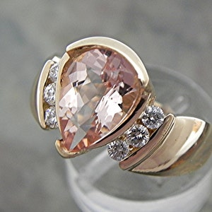 AAA Morganite Natural Peach Salmon Pink 10x7mm 1.72 Carats 14K Yellow Gold engagement ring with .20 ct diamonds 1598 image 1