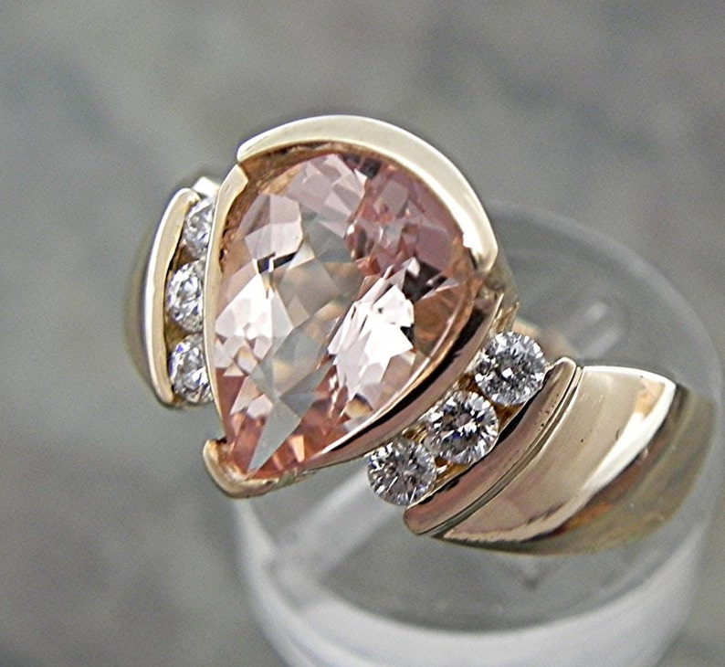 AAA Morganite Natural Peach Salmon Pink 10x7mm 1.72 Carats 14K Yellow Gold engagement ring with .20 ct diamonds 1598 image 1