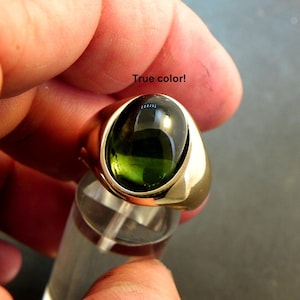 AAA Green Tourmaline   16x12mm  8.91 Carats   Natural and untreated Cabochon in Heavy 14K gold Mens ring 20 grams C1612 1435 MMM