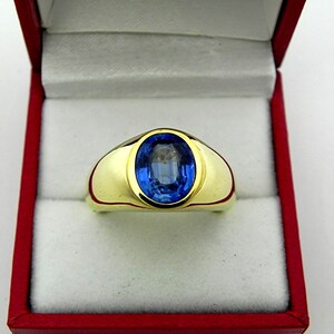 Bague Homme En Or 14 Carats Avec Kyanite AAAA - 3,19 Carats - 10x8mm Ovale Bleue - Faite Main En Inde