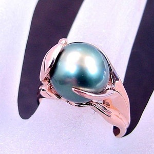 Natürliche schwarze Tahitiperle 12 mm in individuell 14K ROSE gold Ring mmm