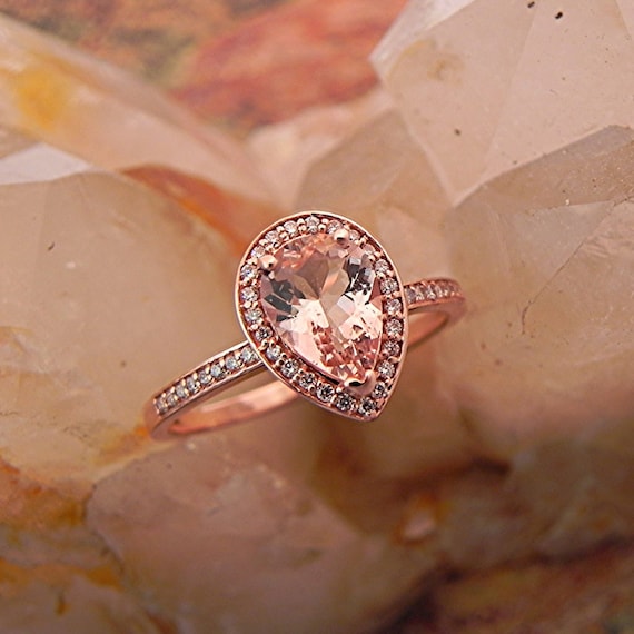 AAA Pink Morganite Pear shape   9x6mm  1.89 Carats   in 14K or 18K Rose gold ring .30cts of diamonds. B107 1574