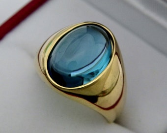 AAAA London Blue Topaz   14x10mm  8.72 Carats   14K Yellow gold mens ring 10 grams  2120