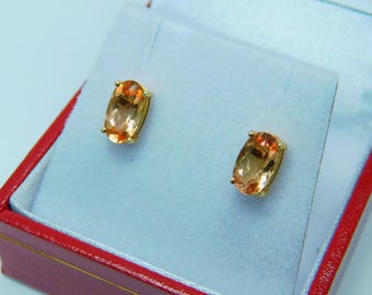 Imperial Topaz Earrings  Oval cut Stud  8x5mm 2.00 Carats set in 14K Yellow gold  -- Ready to ship in 24 hours! --