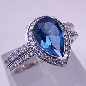 AAAA London Blue Topaz 1.49 Carats in 14K White gold Bridal set .40cts of diamonds. 1611 MMMM DDD image 1