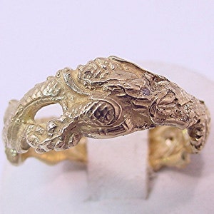 Custom Hand carved 18K yellow gold diamond Dragon Ring Wedding band  9 grams