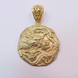 14K Gold DRAGON Pendant Hand Carved W/ Diamond Eyes or Ruby, Emerald ...