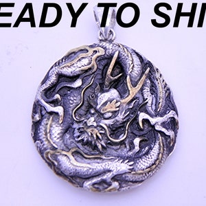 DRAGON Pendant Ready to ship Hand Made in sterling silver with Yellow diamonds and 24K gold accents. image 3