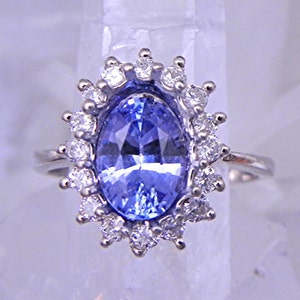 AAAA Camelot Ceylon Blue Sapphire  9x7mm 1.95 Carats 14K or 18K white gold engagement ring set with .60cts of diamonds w/ Certificate 1963