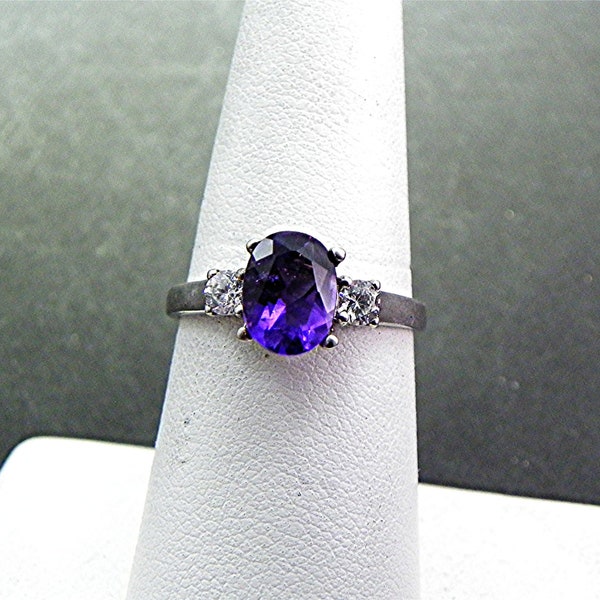 8x6mm 1.17 ct Amethyst with .14 cts of Diamonds 14K white gold engagement ring 1061