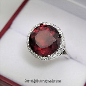 Bague grenat hessonite AAAA 12 mm 7,25 carats en or blanc 14 carats et halo de diamants avec 0,15 carat de diamants VS 0846