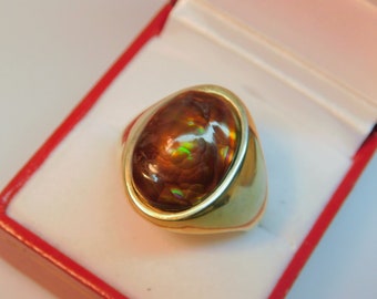 AAAA Imperial Fire Agate from Mexico 18x14mm  10.72 Carats in Heavy 14K Yellow gold ring   22 grams 1204