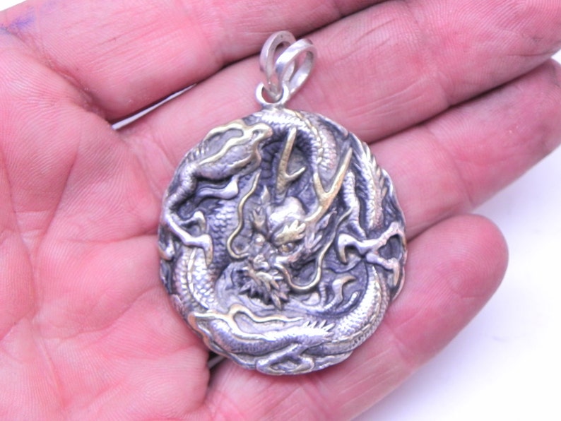 DRAGON Pendant Ready to ship Hand Made in sterling silver with Yellow diamonds and 24K gold accents. image 4
