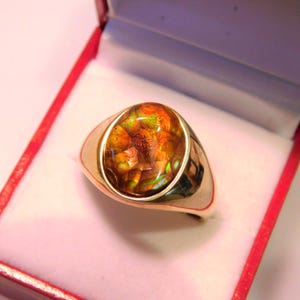 AAAA Imperial Fire Agate from Mexico 15x12mm  4.33 Carats in Heavy 14K Yellow gold ring   16 grams 1221