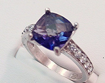 2.25 Carat Iolite 14K White gold diamond (.30ct) Ring 0129 MMMM