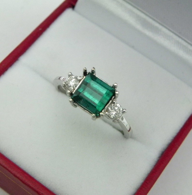 AAA Indicolite Tourmaline Step cut 7x7mm 1.89 Carats 14K white gold Diamond 3 stone ring .32ct 0784 image 1