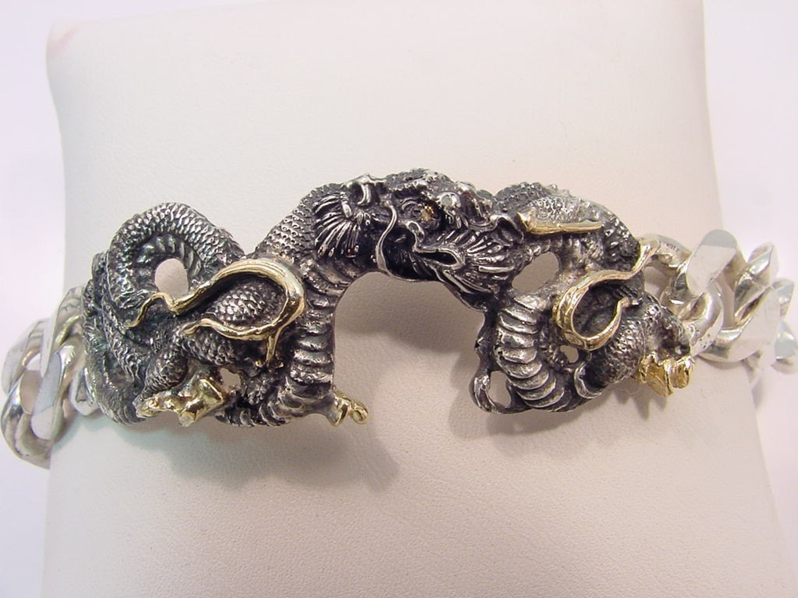 Dragon Bracelet Sterling Silver With 18K Gold and Yellow Etsy
