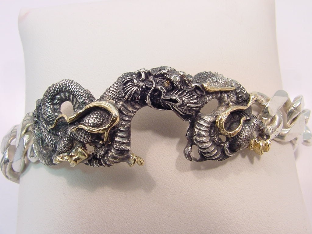 Dragon Bracelet Sterling silver with 18K gold and Yellow diamonds 9 inches 60 grams  Limited addition number 3 of 50 DDD