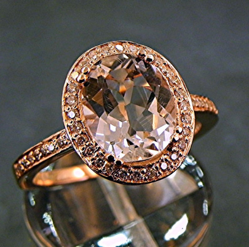 AAA White Topaz 10x8mm 3.33 Carats in a 14K ROSE gold ring with diamonds .32ct Ring Flawless Natural Untreated DDD image 1