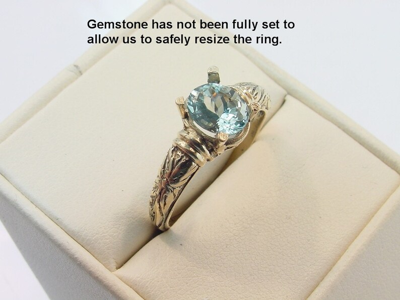 Antiqued Floral 14K gold ring with 8x6mm 1.40 Carat Natural Aquamarine 0348 image 2