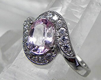 AAA Vivid Pink Oval Morganite   8x6mm  1.20 Carats   14K White gold and diamond Halo ring 0110 DDD