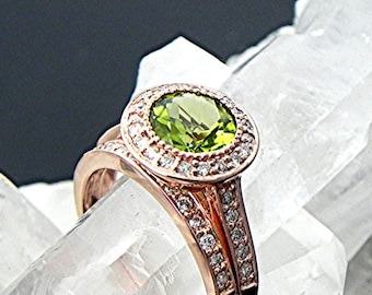 AAA Round Natural untreated  Peridot in 14K Rose gold bridal set with .35cts of diamonds. B007 1469