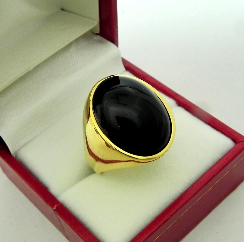 AAAA Black Onyx Cabochon 20x16mm 22K yellow gold Signet ring 25-28 grams. 0605 D image 3
