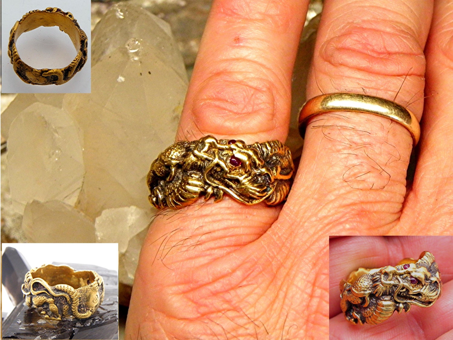 Stunning Rare Van Cleef & Arpels 18K YG Diamond Emerald Pearl Dragon Ring