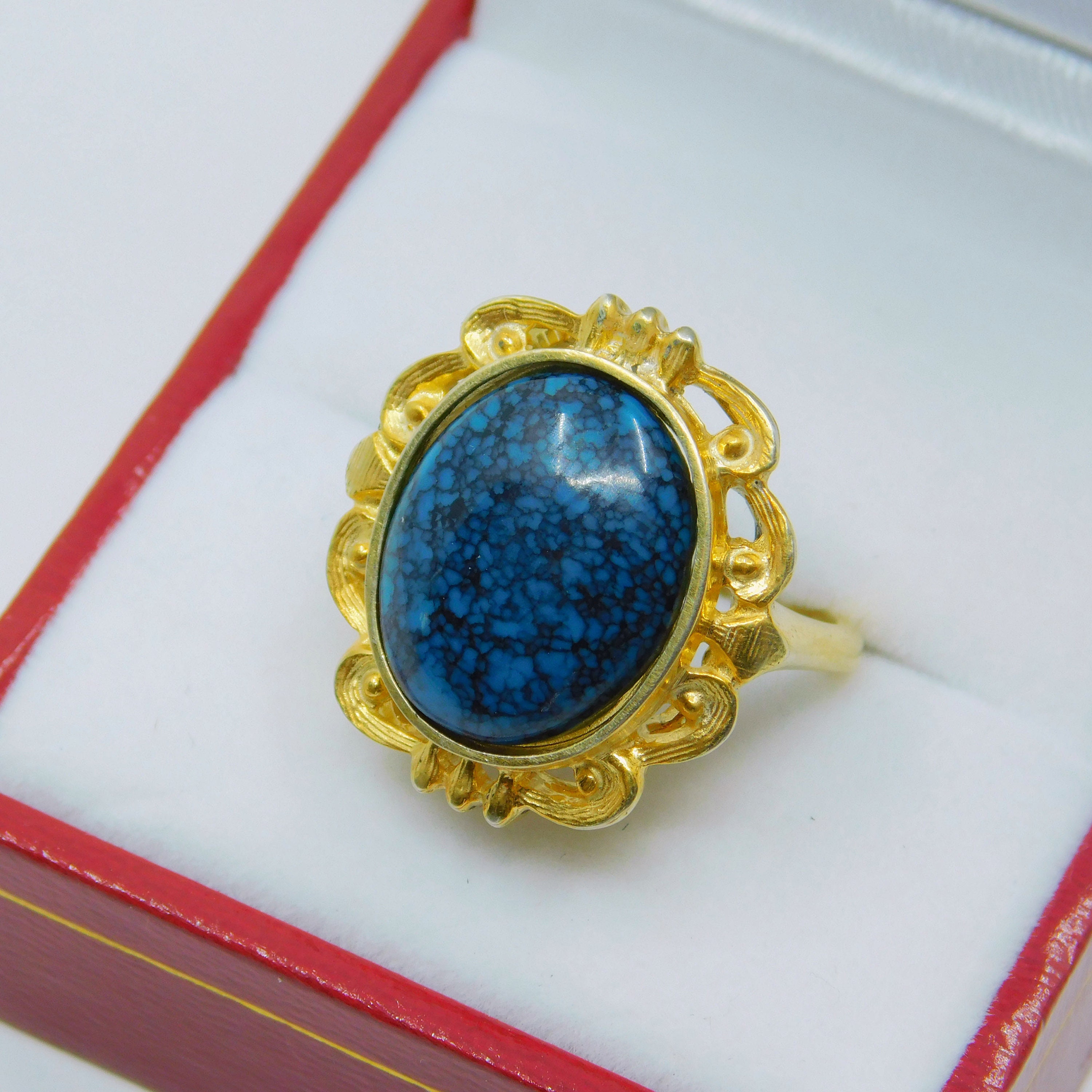 Lander Blue Turquoise 5.86 Carats 15x12mm Set in an Old Antique