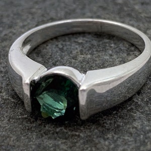 AAA Indicolite Tourmaline  0.95 Carats  7x7mm   set in 14K white gold bezel ring  1534