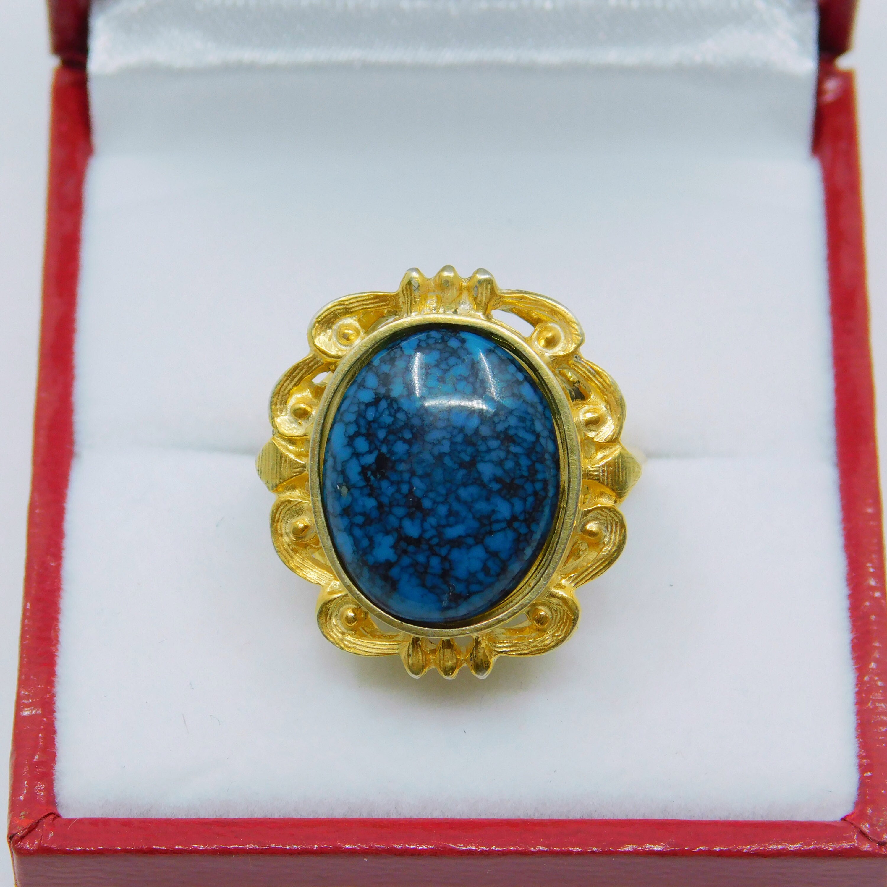 Lander Blue Turquoise 5.86 Carats 15x12mm Set in an Old Antique
